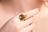 18K Four Leave Clover Heart Ammolite Ring #927