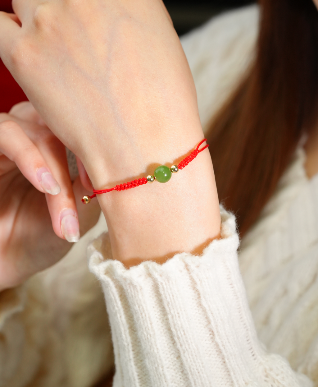 Lucky Red Cord Siberian Jade Bracelet #2178