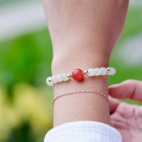 Carnelian and White Jade Beaded Bracelet #2459