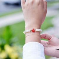 Carnelian and White Jade Beaded Bracelet #2459