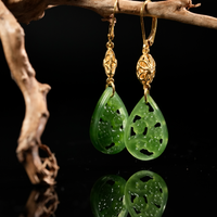 14k Siberian Jade Flower Earrings #2495