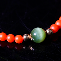 14K Carnelian and Chatoyant Jade Beaded Bracelet #2464