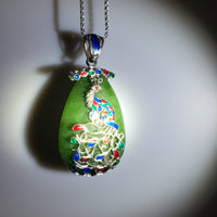 SILVER WIRE INLAY ENAMEL PENDANT - PEACOCK #1779