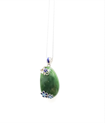 SILVER WIRE INLAY ENAMEL JADE PENDANT #1778