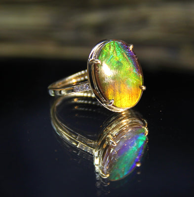 Top Grade 18K Gold Ammolite Ring #381