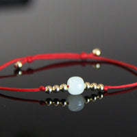 14K White Jade Lucky Red Cord Bracelet #510