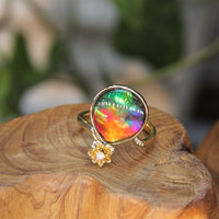 18K Four Leave Clover Heart Ammolite Ring #927