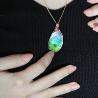 Copper Wire Wrapped Ammolite Pendant #960