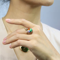 18K Four Leave Clover Heart Ammolite Ring #927