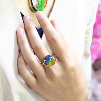 18K Gold Diamond Ammolite Ring #366