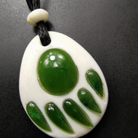 Jade Bear Paw on Bone Necklace #1153