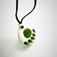 Jade Bear Paw on Bone Necklace #1153