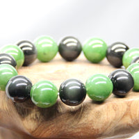 14mm Jade and Obsidian Beaded Bracelet #2068