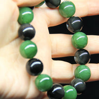 14mm Jade and Obsidian Beaded Bracelet #2068