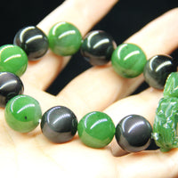 14mm Jade Pixiu and Obsidian Beaded Bracelet #2071