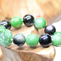 14mm Jade Pixiu and Obsidian Beaded Bracelet #2071