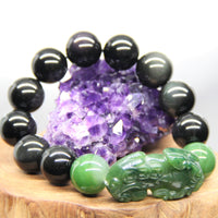 Jade Pixiu and Obsidian Beaded Bracelet