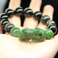 Jade Pixiu and Obsidian Beaded Bracelet