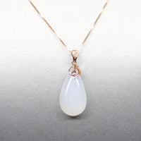 18k White Jade Water-drop Pendant#1506