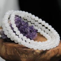 108 Round White Jade Mala Beaded Necklace #1814