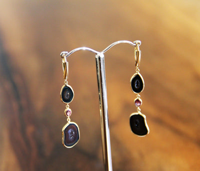 100% NATURAL GEODE EARRINGS 14K 天然晶洞耳饰 18GE002