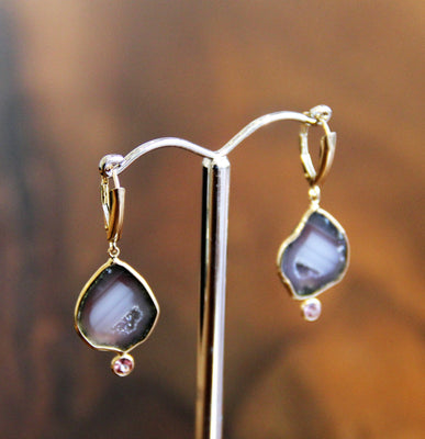 100% NATURAL GEODE EARRINGS 14K 天然晶洞耳饰 18GE003