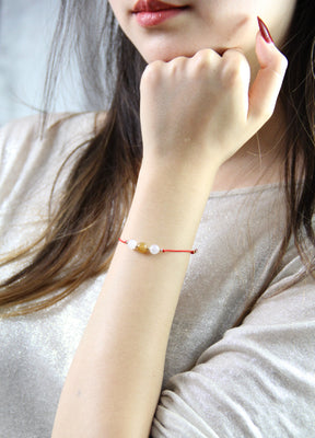 14K White Jade Red Lucky Bracelet