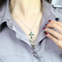 Flower Cross Jade Pendant Necklace #1099