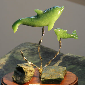 Jade Double Dolphins Display