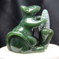 2" Jade Mouse With Corn On White Marble