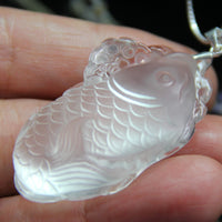 Rock Crystal Fish And Lotus Leave Pendant #1828