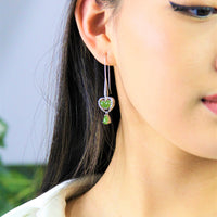 SILVER HEART SHAPE JADE EARRINGS #1525